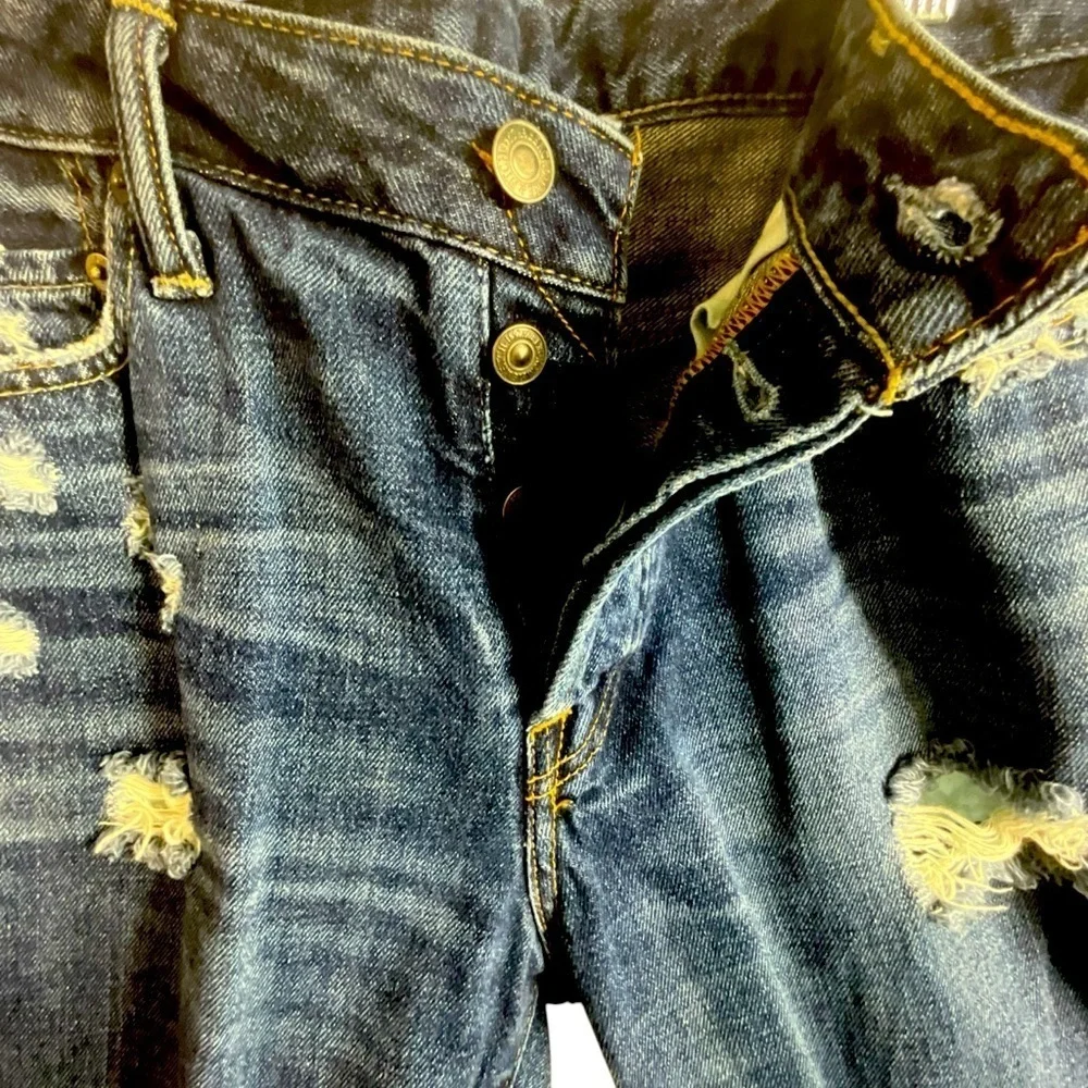 Abercrombie & Fitch Men Blue Distressed Button Fly Denim‎ Shorts